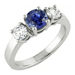 Natural Real ( Not Lab Grown )  14K Gold Three Stone Engagement Ring Round Ceylon Sapphire 2.50 Carats