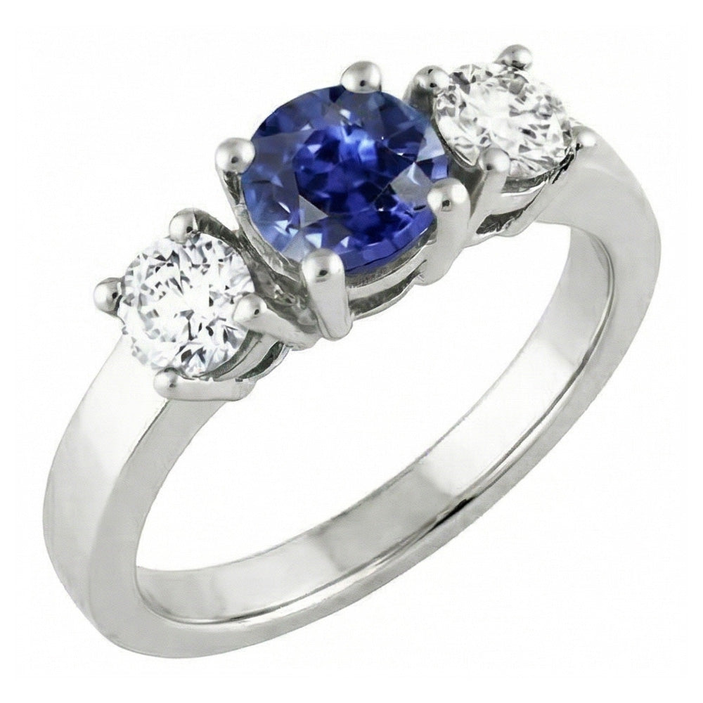 Natural Real ( Not Lab Grown )  14K Gold Three Stone Engagement Ring Round Ceylon Sapphire 2.50 Carats