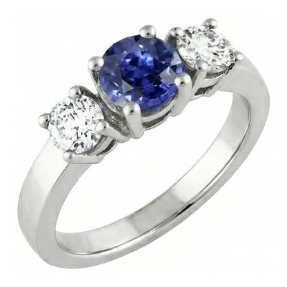 Natural Real ( Not Lab Grown )  14K Gold Three Stone Engagement Ring Round Ceylon Sapphire 2.50 Carats