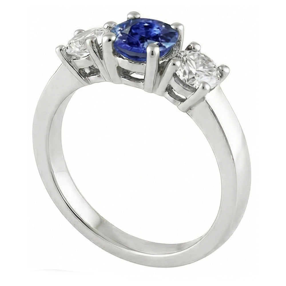Natural Real ( Not Lab Grown )  14K Gold Three Stone Engagement Ring Round Ceylon Sapphire 2.50 Carats