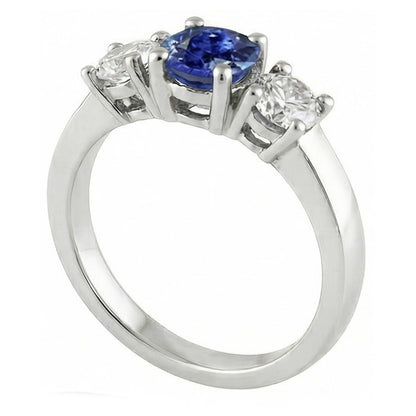 Natural Real ( Not Lab Grown )  14K Gold Three Stone Engagement Ring Round Ceylon Sapphire 2.50 Carats