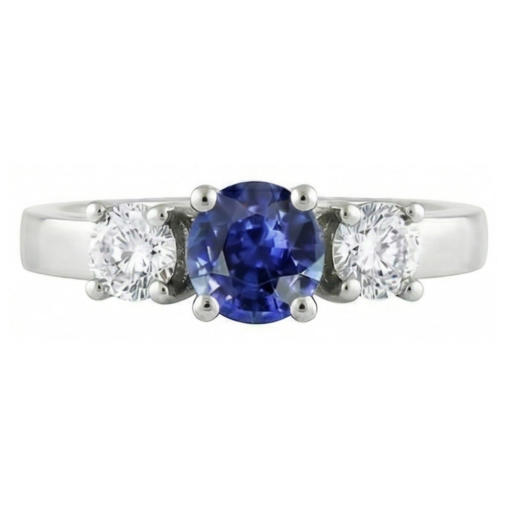 Natural Real ( Not Lab Grown )  14K Gold Three Stone Engagement Ring Round Ceylon Sapphire 2.50 Carats