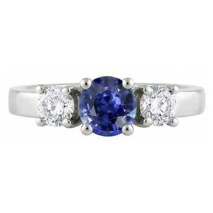 Natural Real ( Not Lab Grown )  14K Gold Three Stone Engagement Ring Round Ceylon Sapphire 2.50 Carats