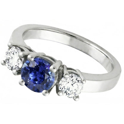 Natural Real ( Not Lab Grown )  14K Gold Three Stone Engagement Ring Round Ceylon Sapphire 2.50 Carats