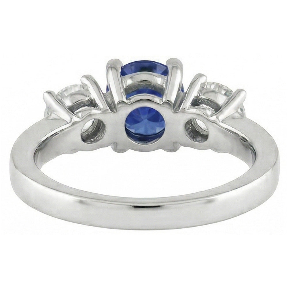 Natural Real ( Not Lab Grown )  14K Gold Three Stone Engagement Ring Round Ceylon Sapphire 2.50 Carats