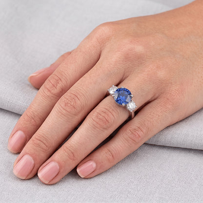 Natural Real ( Not Lab Grown )  14K Gold Three Stone Engagement Ring Round Ceylon Sapphire 2.50 Carats