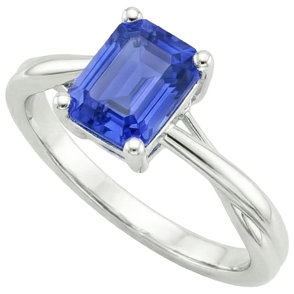Natural Real ( Not Lab Grown )  2.5 Ct Sapphire Emerald Cut Engagement Ring