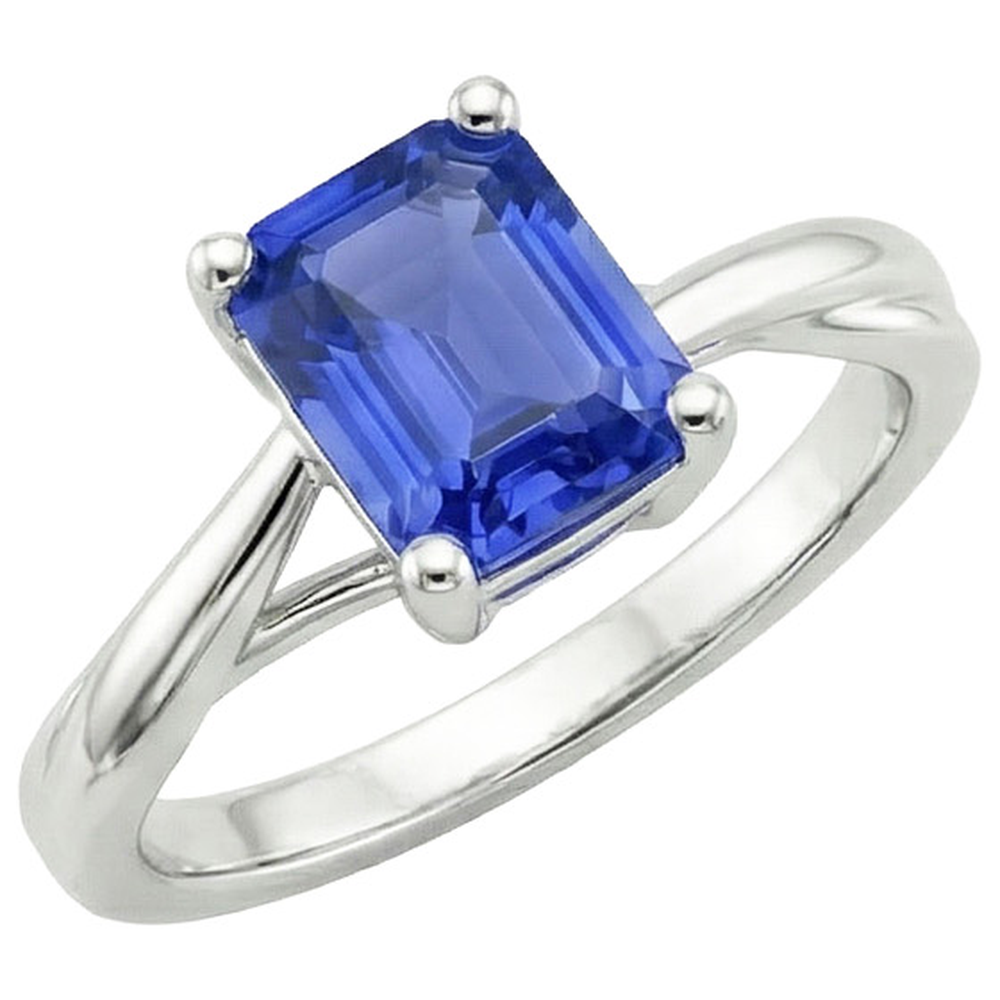Natural Real ( Not Lab Grown )  2.5 Ct Sapphire Emerald Cut Engagement Ring
