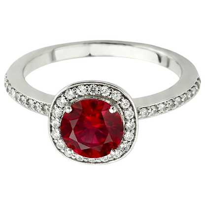 Natural Real ( Not Lab Grown )  2.50 Carats Red And White Round Ruby Ring Jewelry White Gold 14K