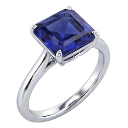 Natural Real ( Not Lab Grown )  2.50 Carats Solitaire Gemstone Ring Asscher Ceylon Sapphire Gold 14K