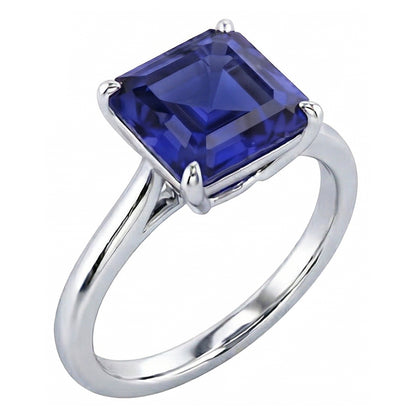 Natural Real ( Not Lab Grown )  2.50 Carats Solitaire Gemstone Ring Asscher Ceylon Sapphire Gold 14K