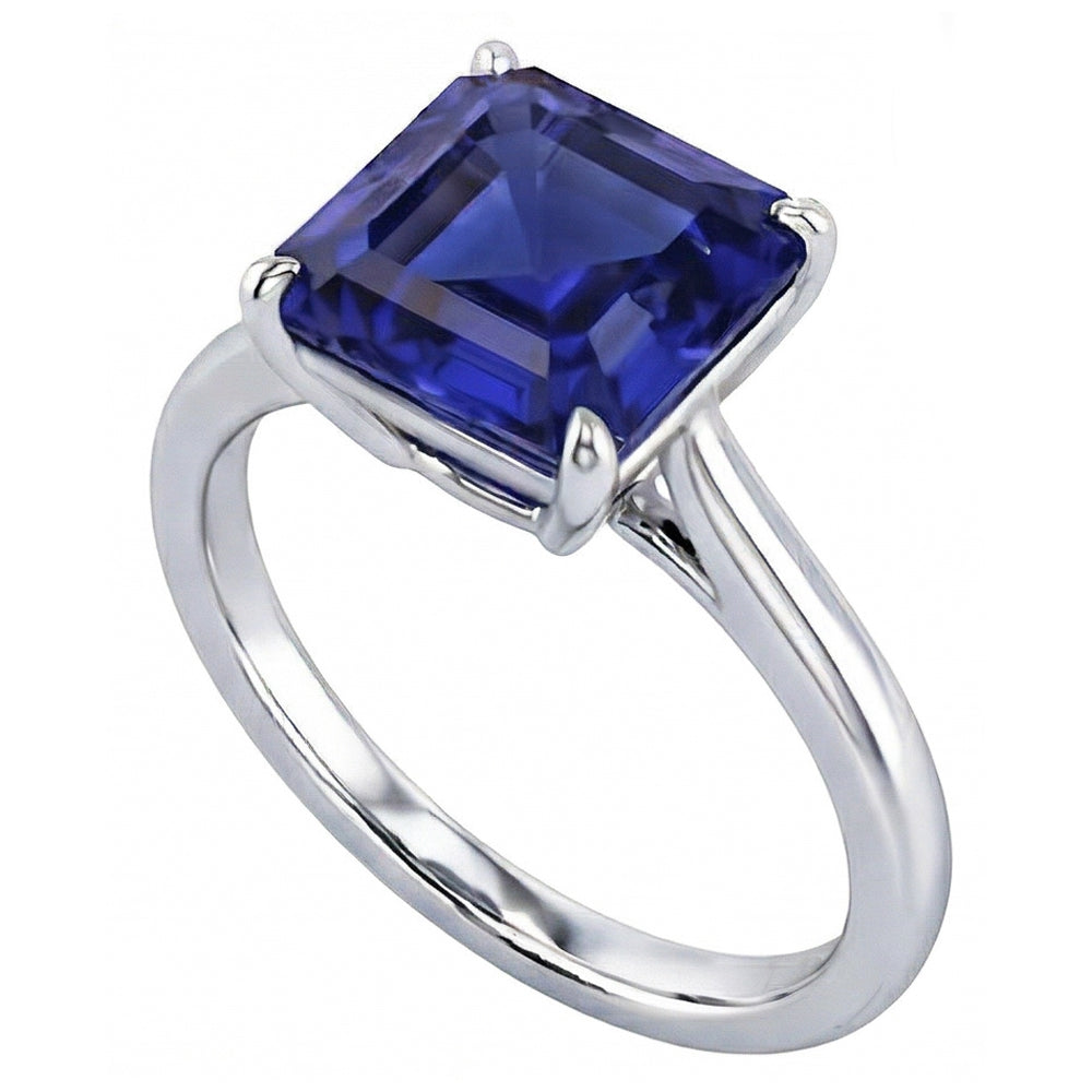 Natural Real ( Not Lab Grown )  2.50 Carats Solitaire Gemstone Ring Asscher Ceylon Sapphire Gold 14K