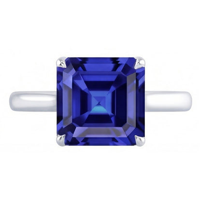 Natural Real ( Not Lab Grown )  2.50 Carats Solitaire Gemstone Ring Asscher Ceylon Sapphire Gold 14K