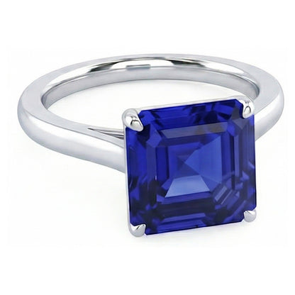 Natural Real ( Not Lab Grown )  2.50 Carats Solitaire Gemstone Ring Asscher Ceylon Sapphire Gold 14K