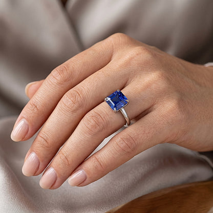 Natural Real ( Not Lab Grown )  2.50 Carats Solitaire Gemstone Ring Asscher Ceylon Sapphire Gold 14K