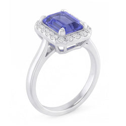 Natural Real ( Not Lab Grown )  2 Carat Emerald Cut Sapphire Halo Ring