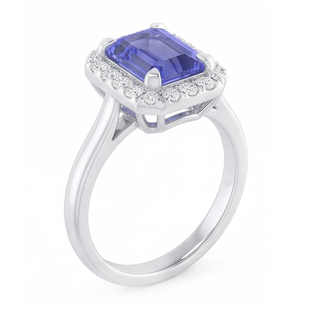 Natural Real ( Not Lab Grown )  2 Carat Emerald Cut Sapphire Halo Ring