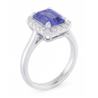 Natural Real ( Not Lab Grown )  2 Carat Emerald Cut Sapphire Halo Ring