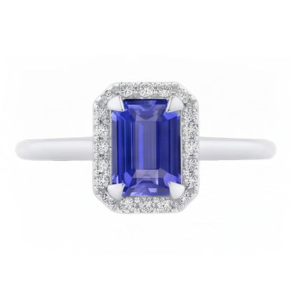 Natural Real ( Not Lab Grown )  2 Carat Emerald Cut Sapphire Halo Ring