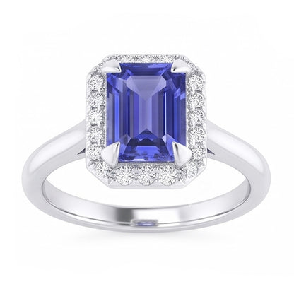 Natural Real ( Not Lab Grown )  2 Carat Emerald Cut Sapphire Halo Ring