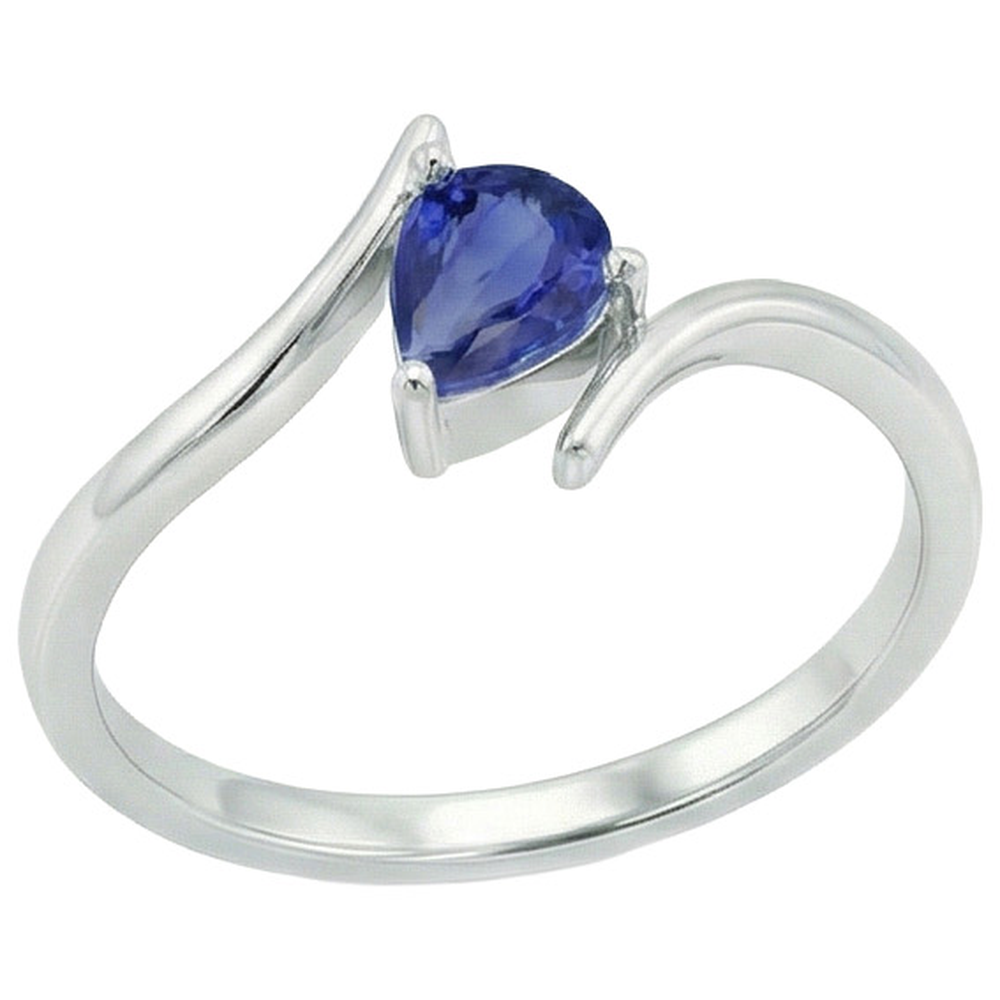Natural Real ( Not Lab Grown )  2 Carat Pear Solitaire White Gold Ring Ceylon Sapphire Tension Style