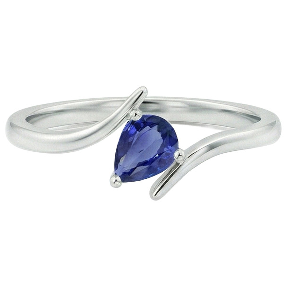 Natural Real ( Not Lab Grown )  2 Carat Pear Solitaire White Gold Ring Ceylon Sapphire Tension Style
