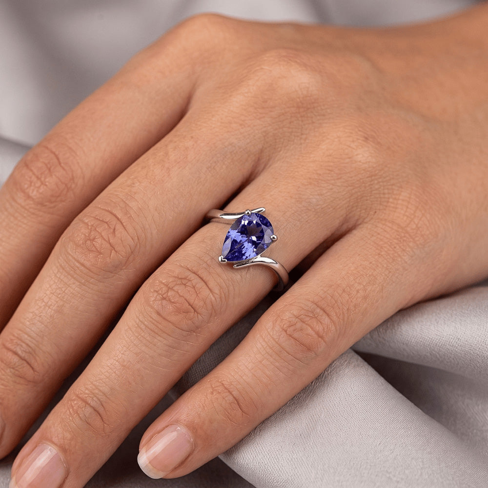 Natural Real ( Not Lab Grown )  2 Carat Pear Solitaire White Gold Ring Ceylon Sapphire Tension Style