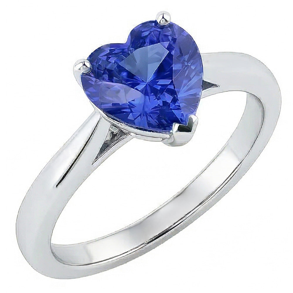 Natural Real ( Not Lab Grown )  2 Carat Solitaire Ring Heart Prong Set Light Blue Sapphire Gold 14K