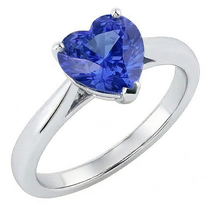 Natural Real ( Not Lab Grown )  2 Carat Solitaire Ring Heart Prong Set Light Blue Sapphire Gold 14K
