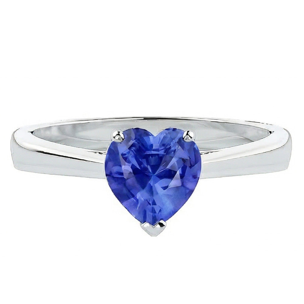 Natural Real ( Not Lab Grown )  2 Carat Solitaire Ring Heart Prong Set Light Blue Sapphire Gold 14K