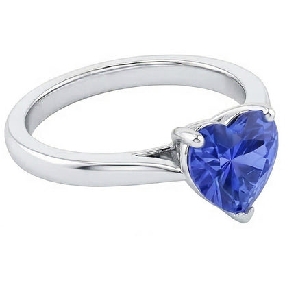 Natural Real ( Not Lab Grown )  2 Carat Solitaire Ring Heart Prong Set Light Blue Sapphire Gold 14K