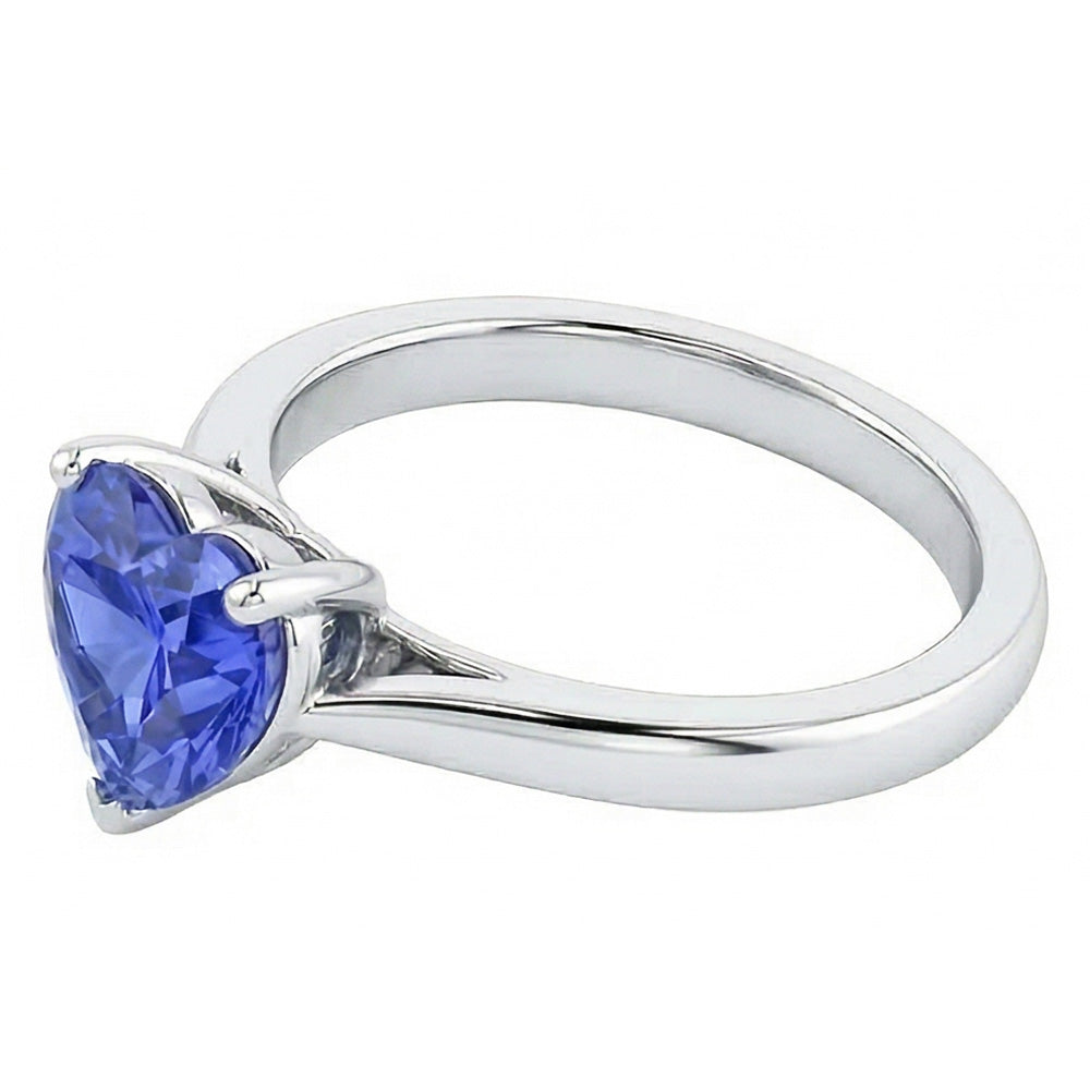 Natural Real ( Not Lab Grown )  2 Carat Solitaire Ring Heart Prong Set Light Blue Sapphire Gold 14K