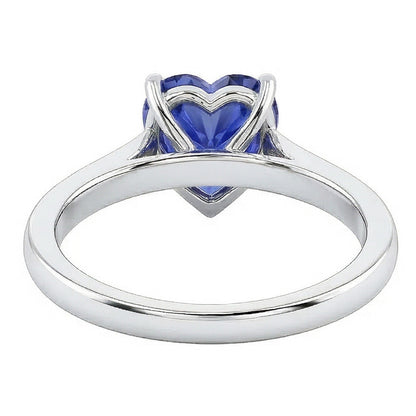 Natural Real ( Not Lab Grown )  2 Carat Solitaire Ring Heart Prong Set Light Blue Sapphire Gold 14K