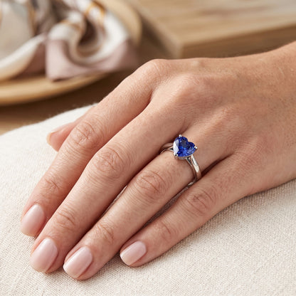 Natural Real ( Not Lab Grown )  2 Carat Solitaire Ring Heart Prong Set Light Blue Sapphire Gold 14K