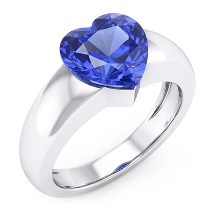 Natural Real ( Not Lab Grown )  2 Carats Ceylon Sapphire Solitaire Ring Heart Shaped Thick Shank