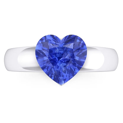 Natural Real ( Not Lab Grown )  2 Carats Ceylon Sapphire Solitaire Ring Heart Shaped Thick Shank