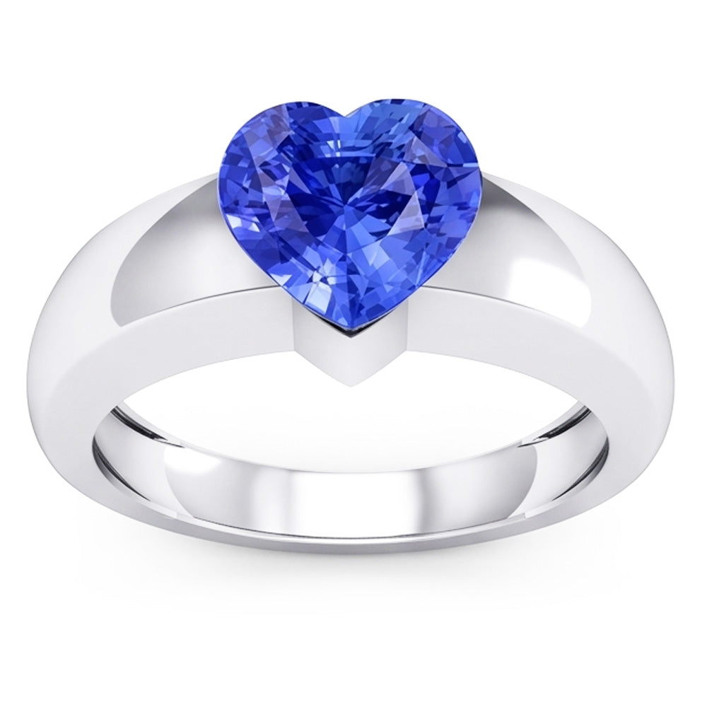 Natural Real ( Not Lab Grown )  2 Carats Ceylon Sapphire Solitaire Ring Heart Shaped Thick Shank