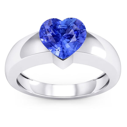 Natural Real ( Not Lab Grown )  2 Carats Ceylon Sapphire Solitaire Ring Heart Shaped Thick Shank