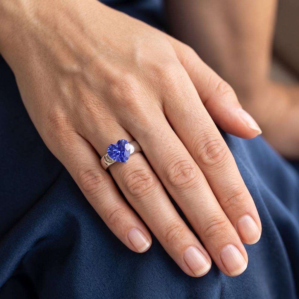 Natural Real ( Not Lab Grown )  2 Carats Ceylon Sapphire Solitaire Ring Heart Shaped Thick Shank