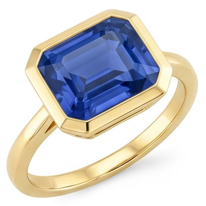 Natural Real ( Not Lab Grown )  2 Carats Emerald Solitaire Ceylon Sapphire Bezel Set Ring Yellow Gold