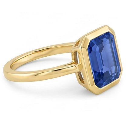 Natural Real ( Not Lab Grown )  2 Carats Emerald Solitaire Ceylon Sapphire Bezel Set Ring Yellow Gold