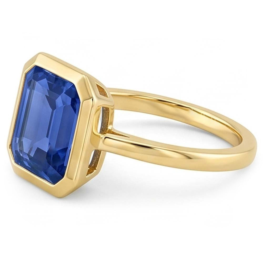 Natural Real ( Not Lab Grown )  2 Carats Emerald Solitaire Ceylon Sapphire Bezel Set Ring Yellow Gold