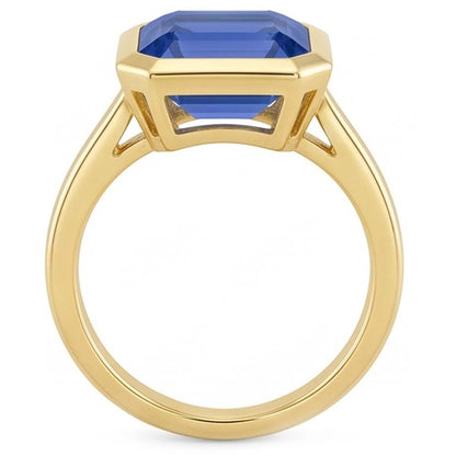 Natural Real ( Not Lab Grown )  2 Carats Emerald Solitaire Ceylon Sapphire Bezel Set Ring Yellow Gold