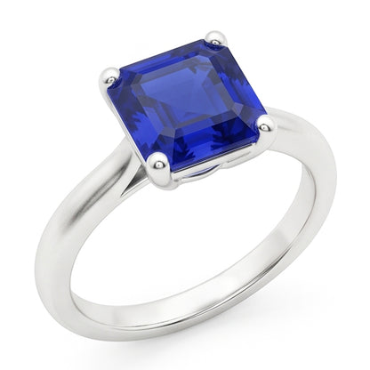 Natural Real ( Not Lab Grown )  2 Carats Emerald Solitaire Gemstone Ring Ceylon Sapphire White Gold