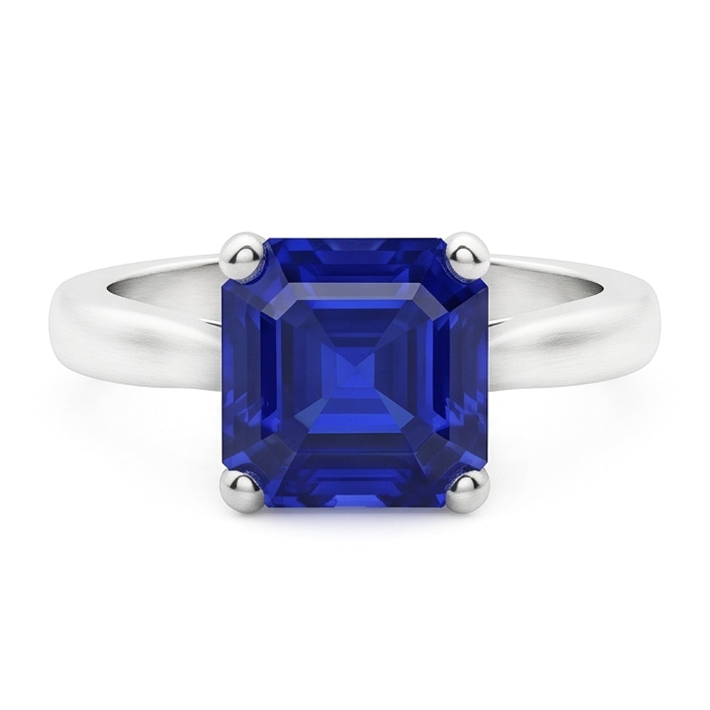 Natural Real ( Not Lab Grown )  2 Carats Emerald Solitaire Gemstone Ring Ceylon Sapphire White Gold