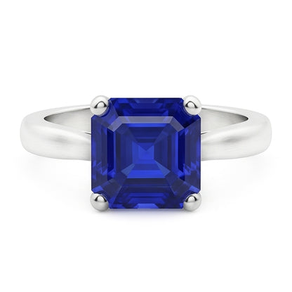 Natural Real ( Not Lab Grown )  2 Carats Emerald Solitaire Gemstone Ring Ceylon Sapphire White Gold