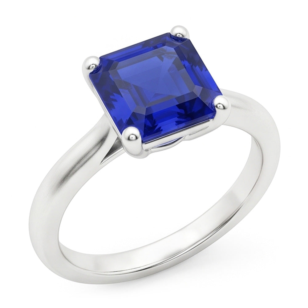 Natural Real ( Not Lab Grown )  2 Carats Emerald Solitaire Gemstone Ring Ceylon Sapphire White Gold