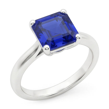 Natural Real ( Not Lab Grown )  2 Carats Emerald Solitaire Gemstone Ring Ceylon Sapphire White Gold