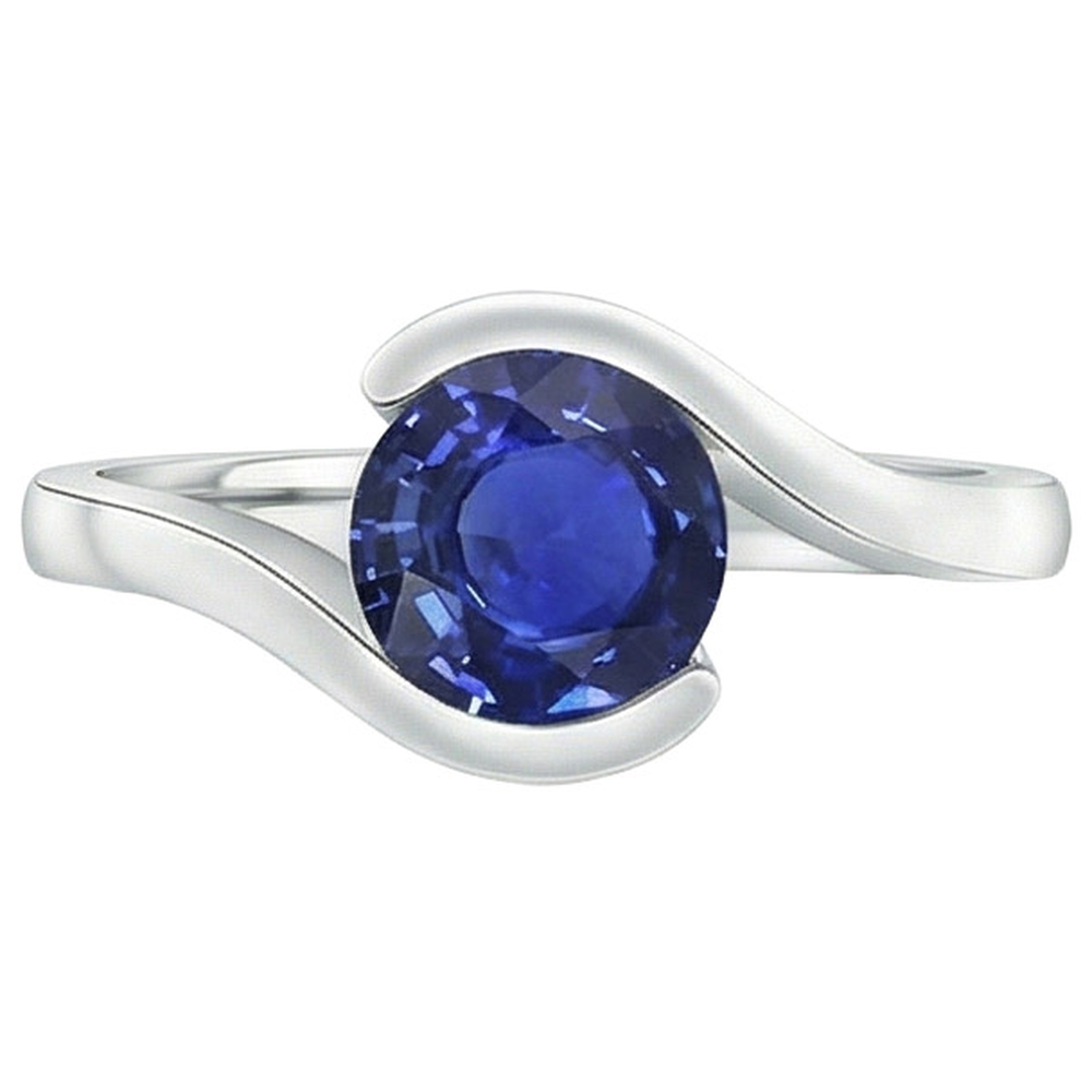 Natural Real ( Not Lab Grown )  2 Carats Solitaire Ring Ceylon Sapphire Tension Style Gold Jewelry