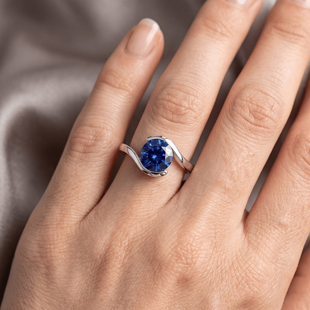 Natural Real ( Not Lab Grown )  2 Carats Solitaire Ring Ceylon Sapphire Tension Style Gold Jewelry